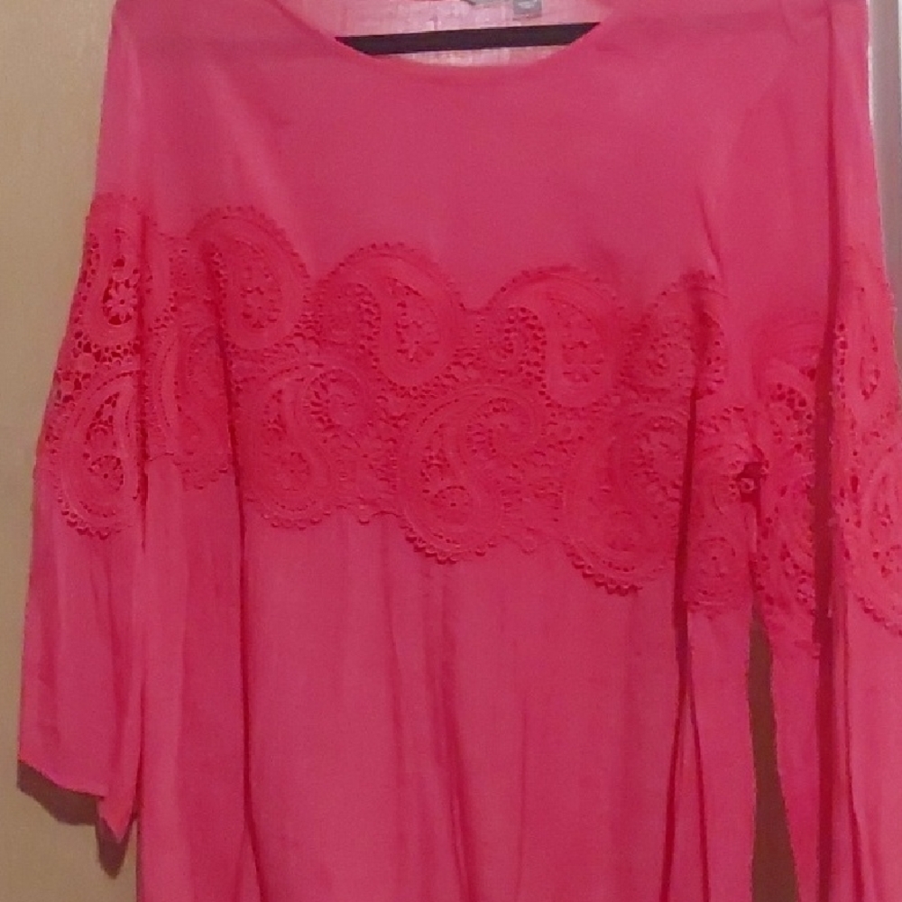 Valerie Stevens Vibrant Pink Lace Blouse